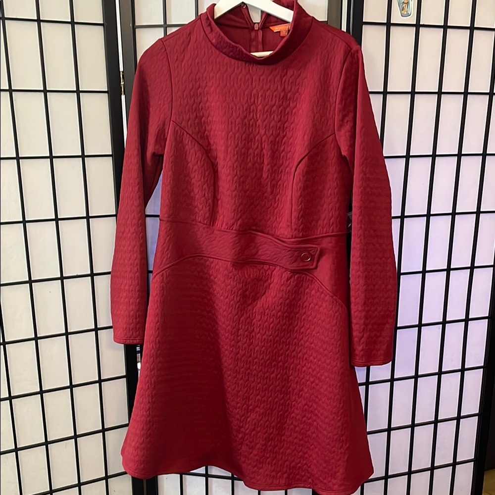 Modcloth Red Long Sleeve Mock Neck Dress